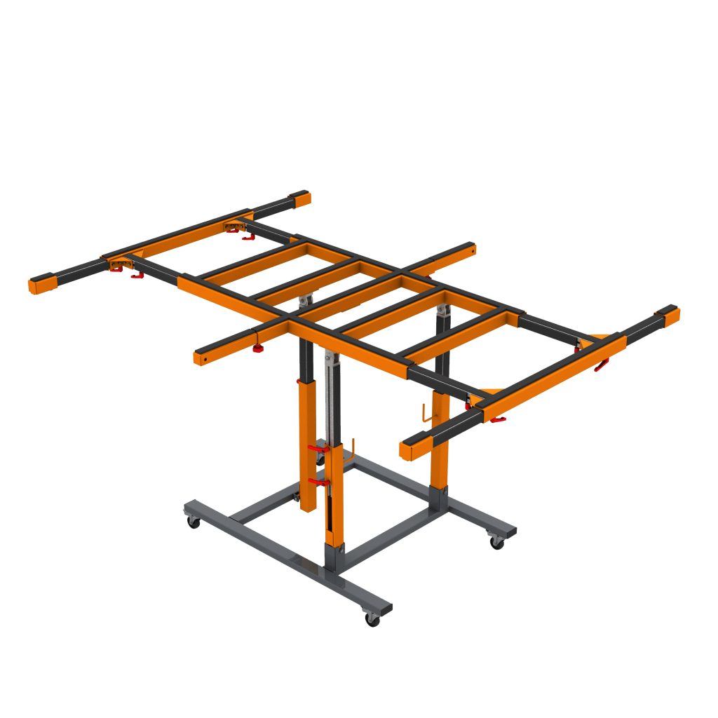 USTM_D75 – Uniwersalny stół monterski / wersja premium z rozsuwaną i podnoszoną ramą operacyjną w zakresie 0-75 stopni